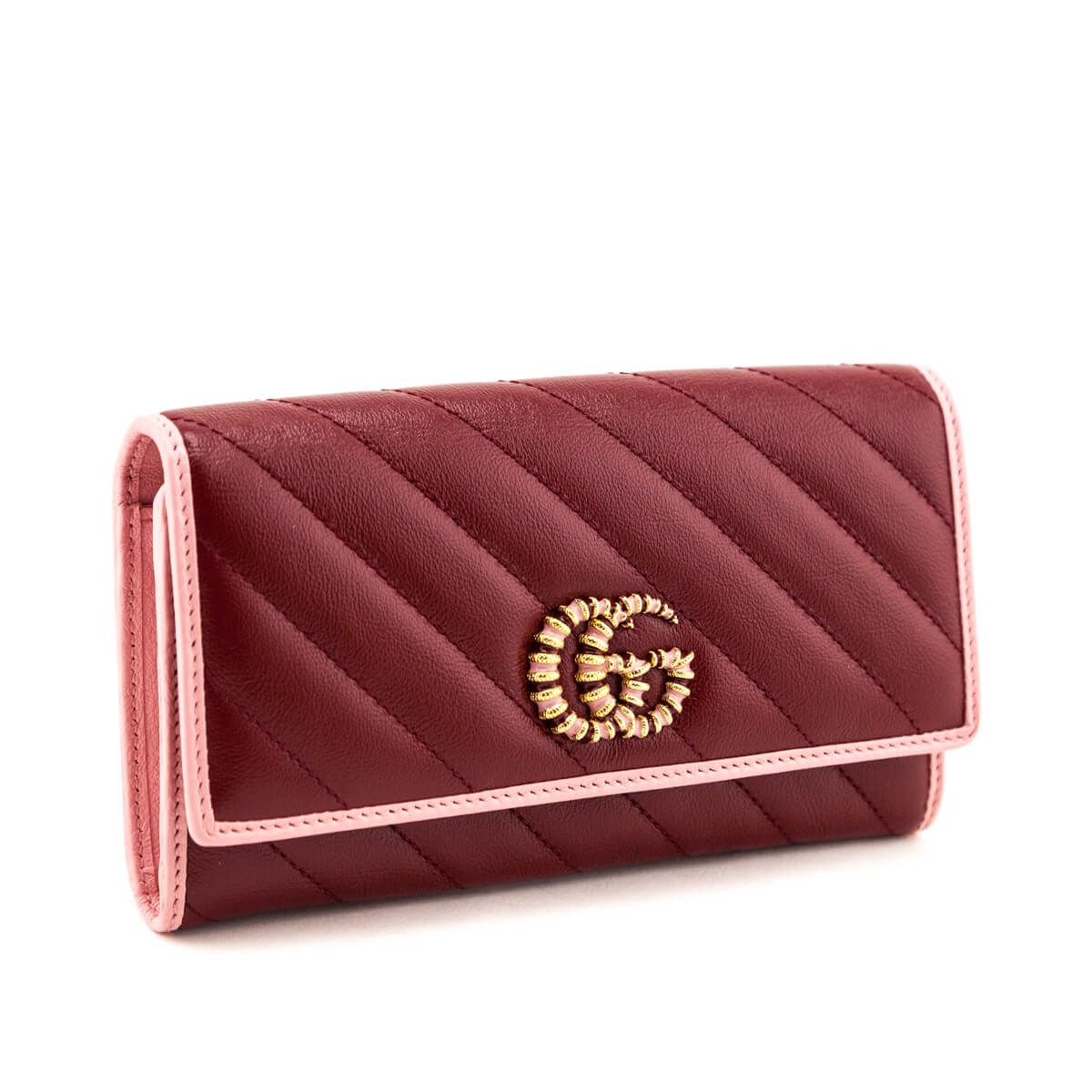 Gucci New Cherry & Wild Rose Matelasse Diagonal Torchon GG Marmont Continental Wallet