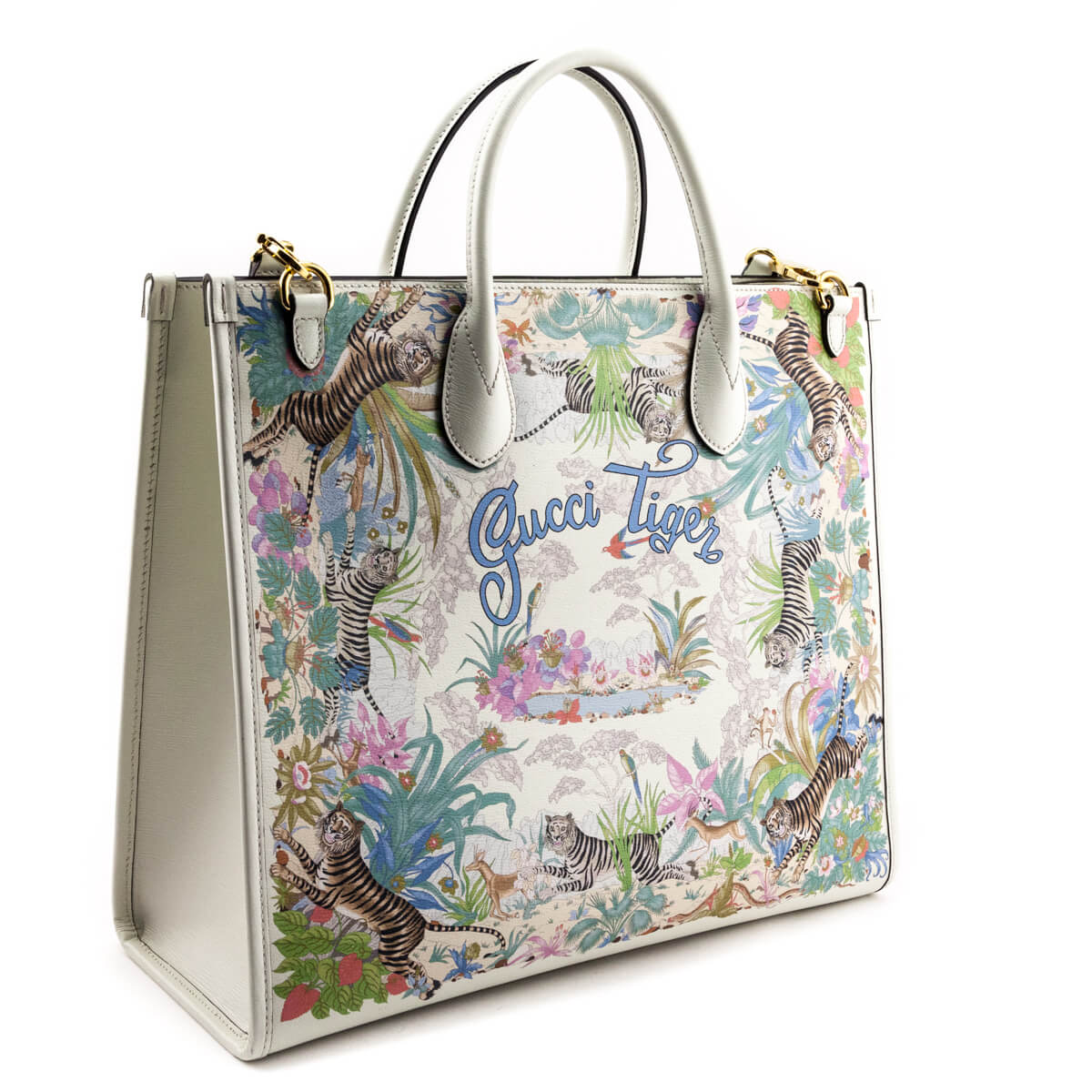 Gucci Off-White Tiger & Flora Print Medium Tote Bag - Love that Bag etc - Preowned Authentic Designer Handbags & Preloved Fashions