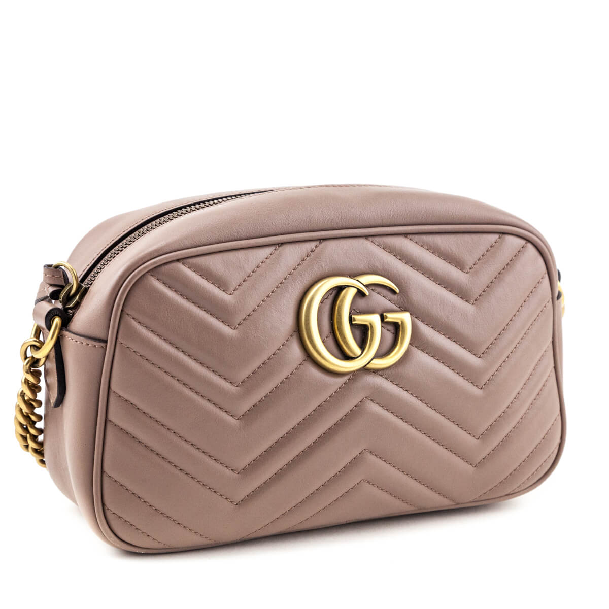 Gucci Porcelain Rose Calfskin Matelasse Small GG Marmont Chain Shoulder Bag - Love that Bag etc - Preowned Authentic Designer Handbags & Preloved Fashions