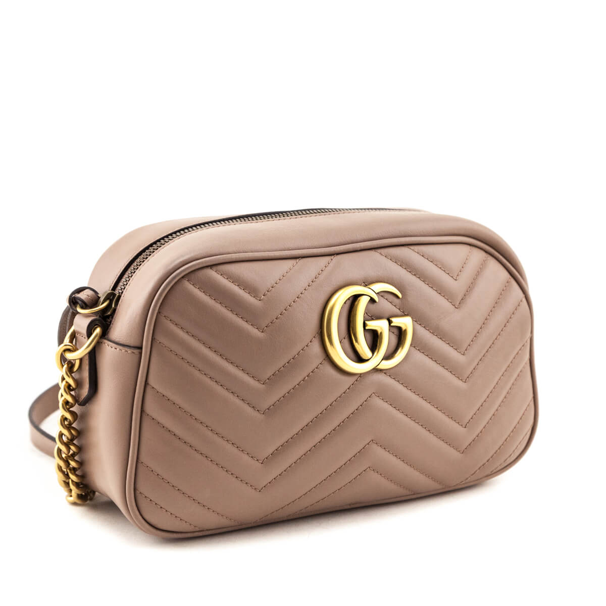 Gucci Porcelain Rose Calfskin Matelasse Small GG Marmont Chain Shoulder Bag - Love that Bag etc - Preowned Authentic Designer Handbags & Preloved Fashions