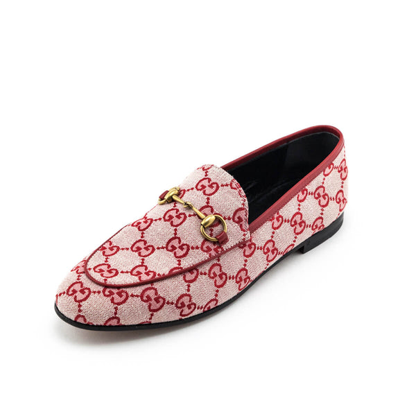 Gucci GG Marmont Web Driver Loafers Red Leather Size 38.5