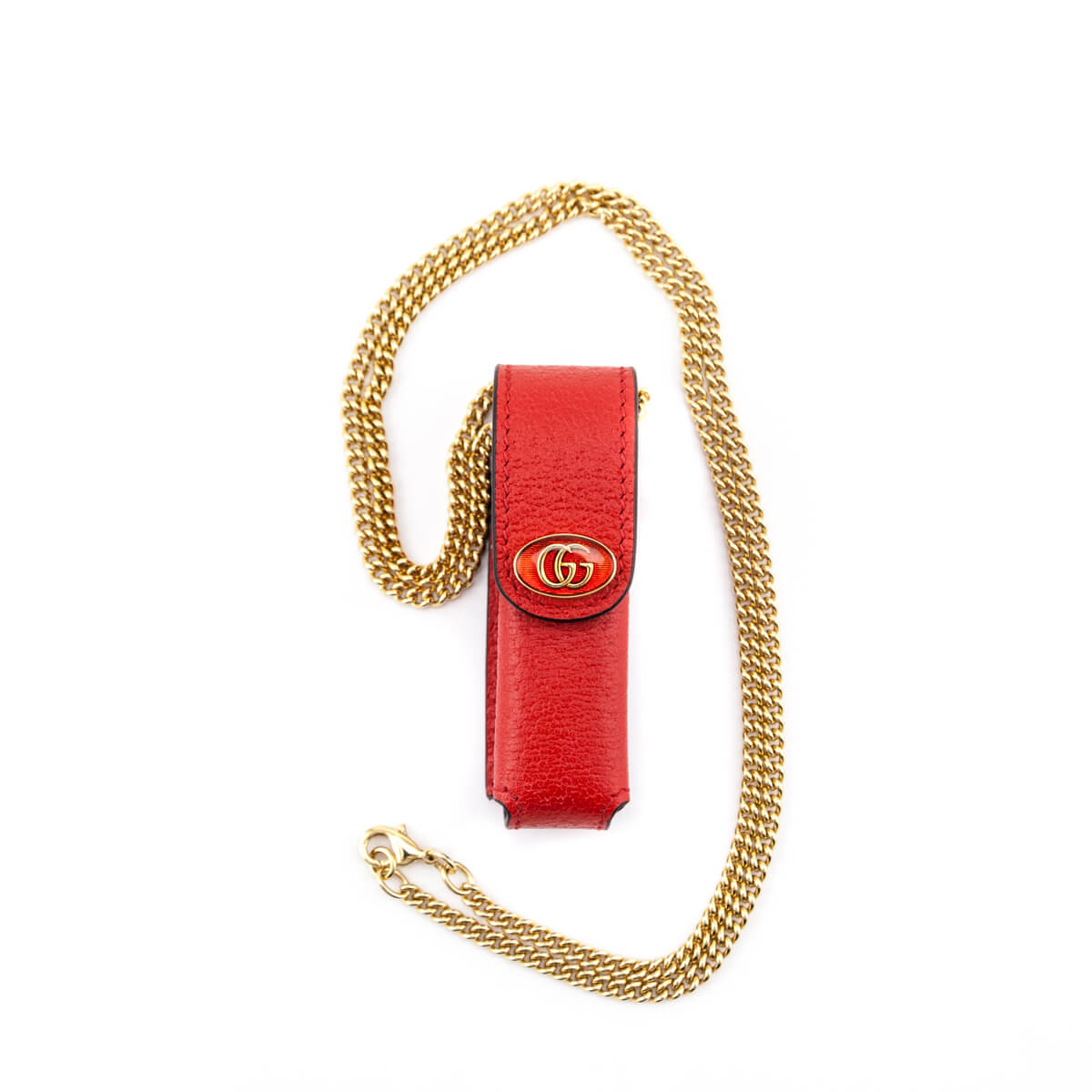 Gucci Red Leather Lipstick Case with Chain - Love that Bag etc - Preowned Authentic Designer Handbags & Preloved Fashions