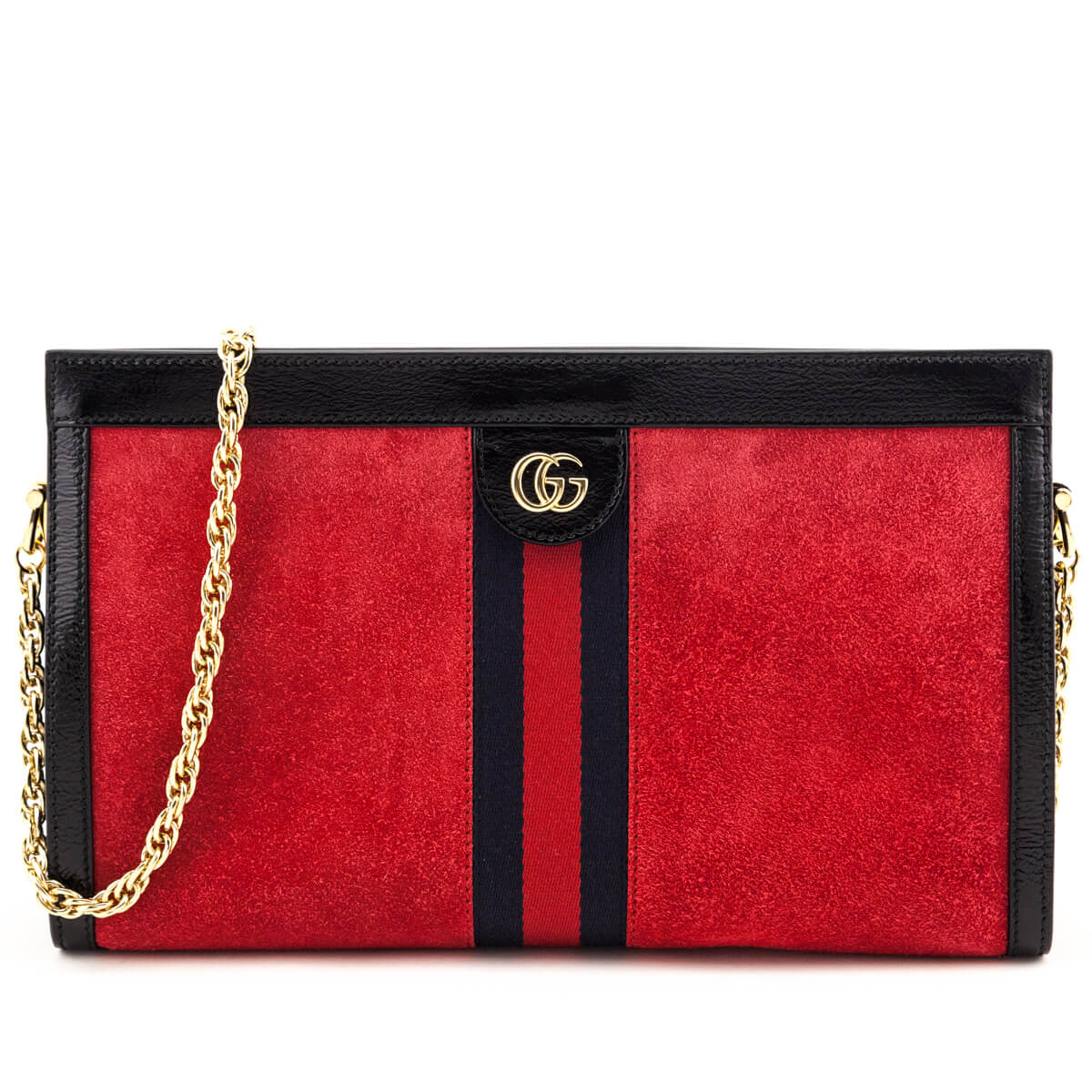 Gucci Red Suede Patent GG Web Medium Ophidia Chain Shoulder Bag - Love that Bag etc - Preowned Authentic Designer Handbags & Preloved Fashions