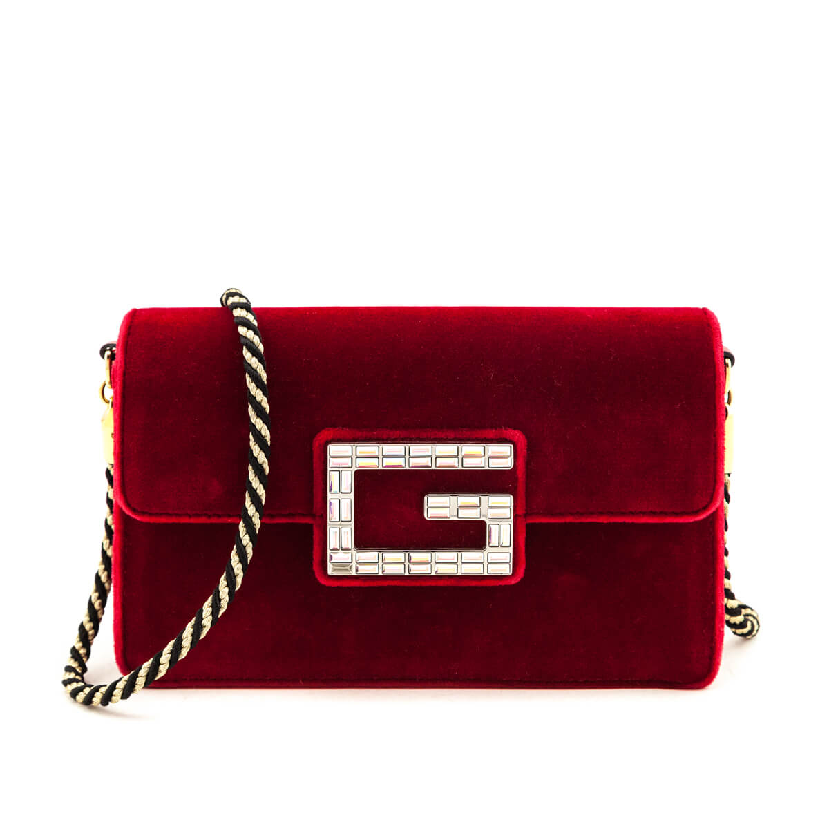 Gucci Red Velvet Crystal Square G Crossbody Bag - Love that Bag etc - Preowned Authentic Designer Handbags & Preloved Fashions