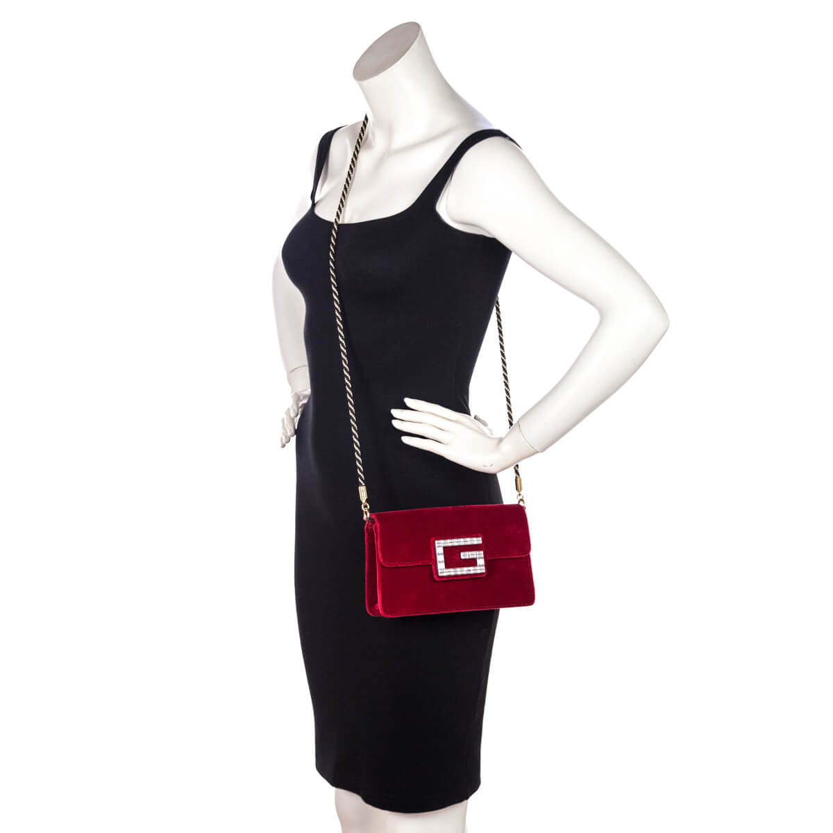 Gucci Red Velvet Crystal Square G Crossbody Bag - Love that Bag etc - Preowned Authentic Designer Handbags & Preloved Fashions