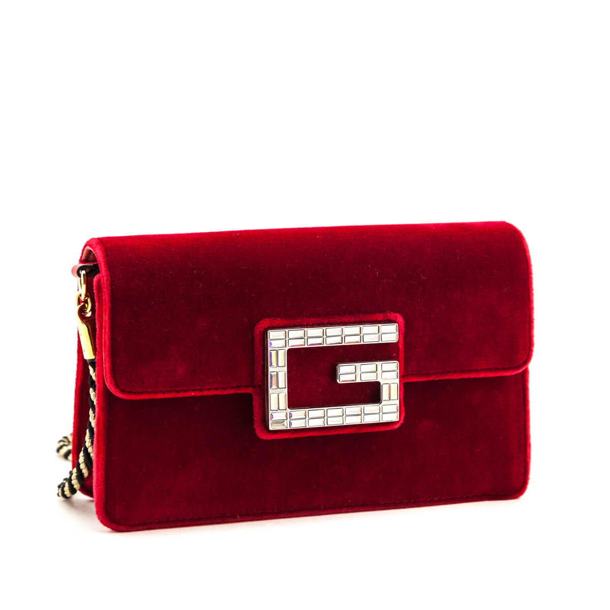 Gucci Red Velvet Crystal Square G Crossbody Bag - Love that Bag etc - Preowned Authentic Designer Handbags & Preloved Fashions