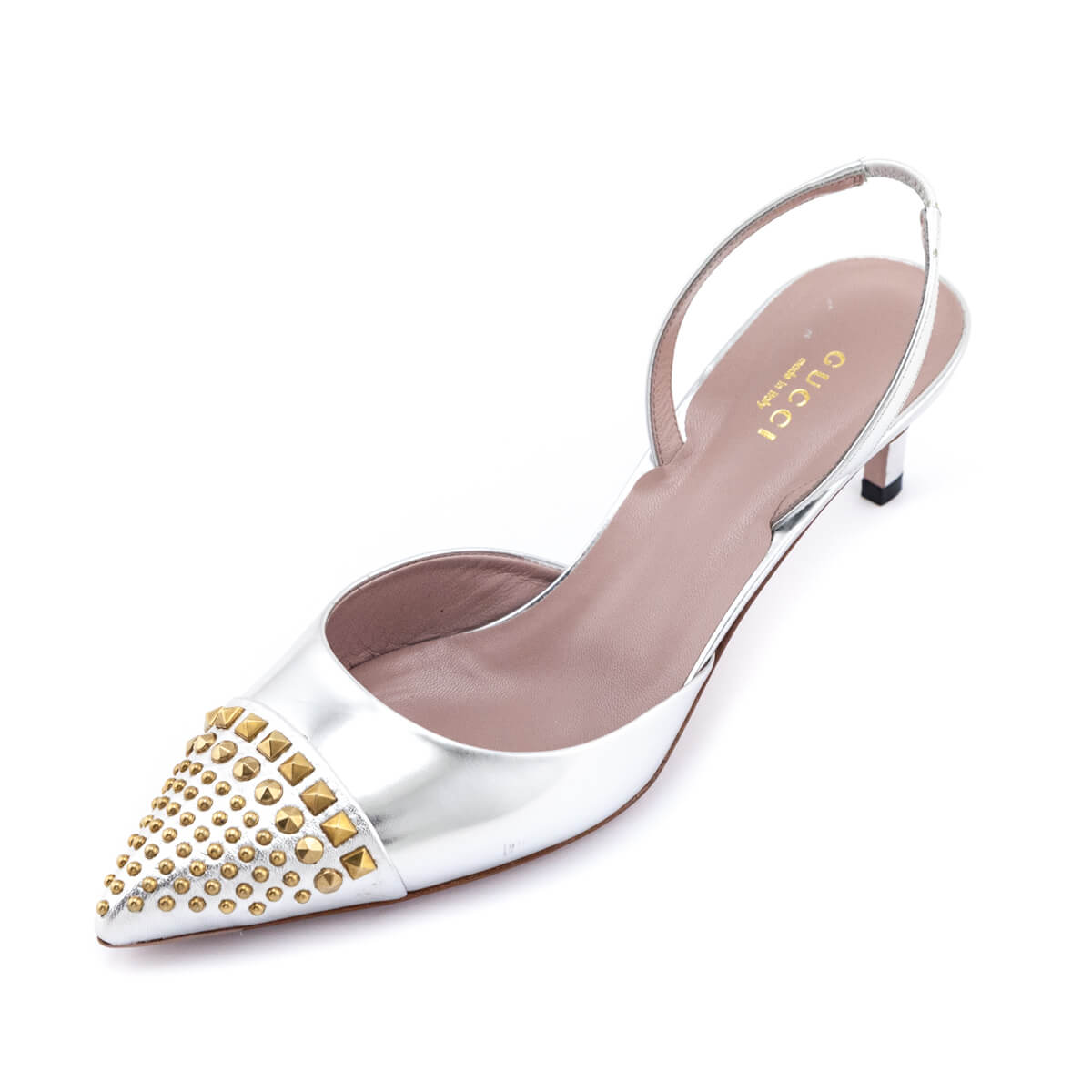 Gucci Silver & Gold-Studded Slingback Pumps Size US 9 | IT 39 - Love that Bag etc - Preowned Authentic Designer Handbags & Preloved Fashions