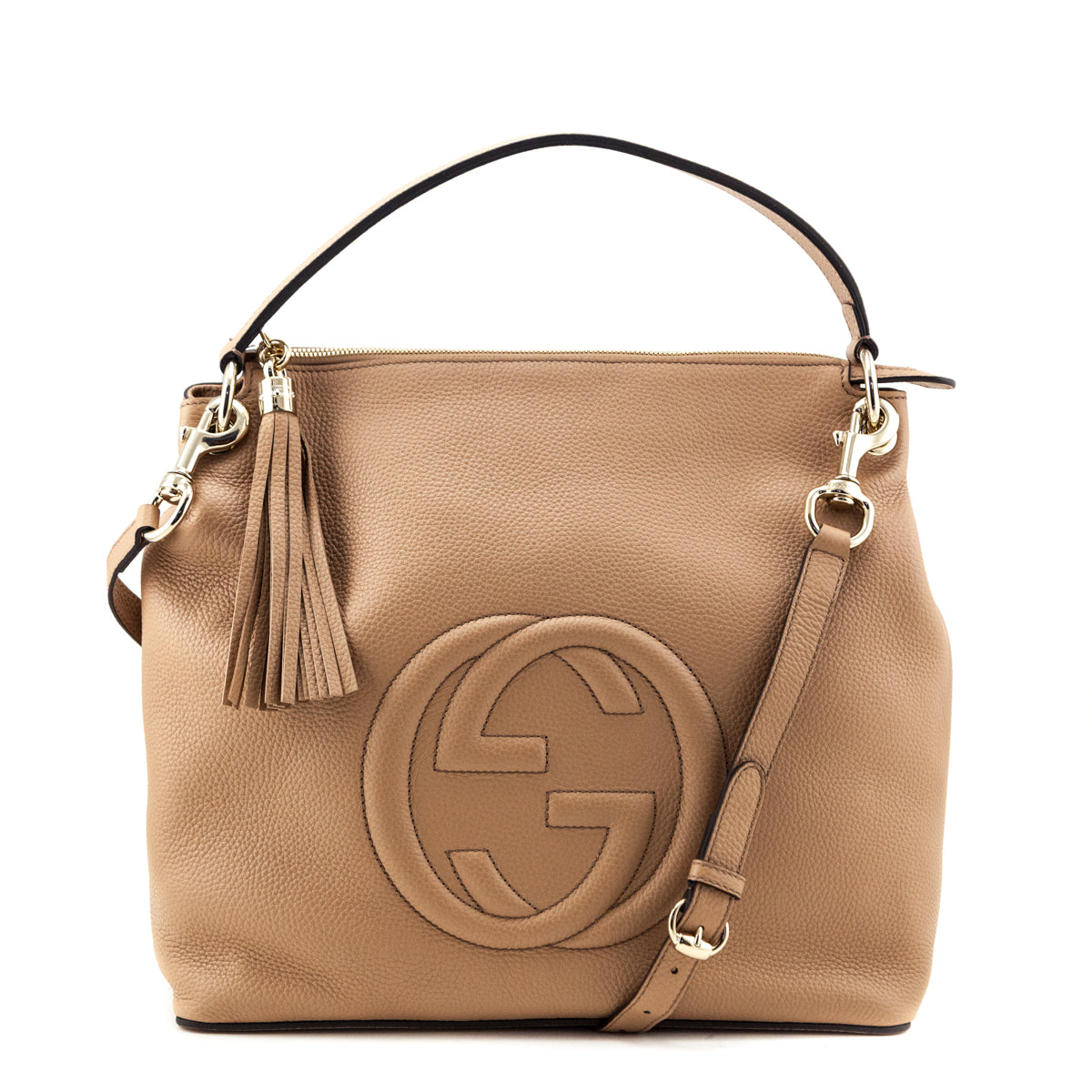 Gucci Tan Pebbled Calfskin Leather Convertible Soho Hobo Bag