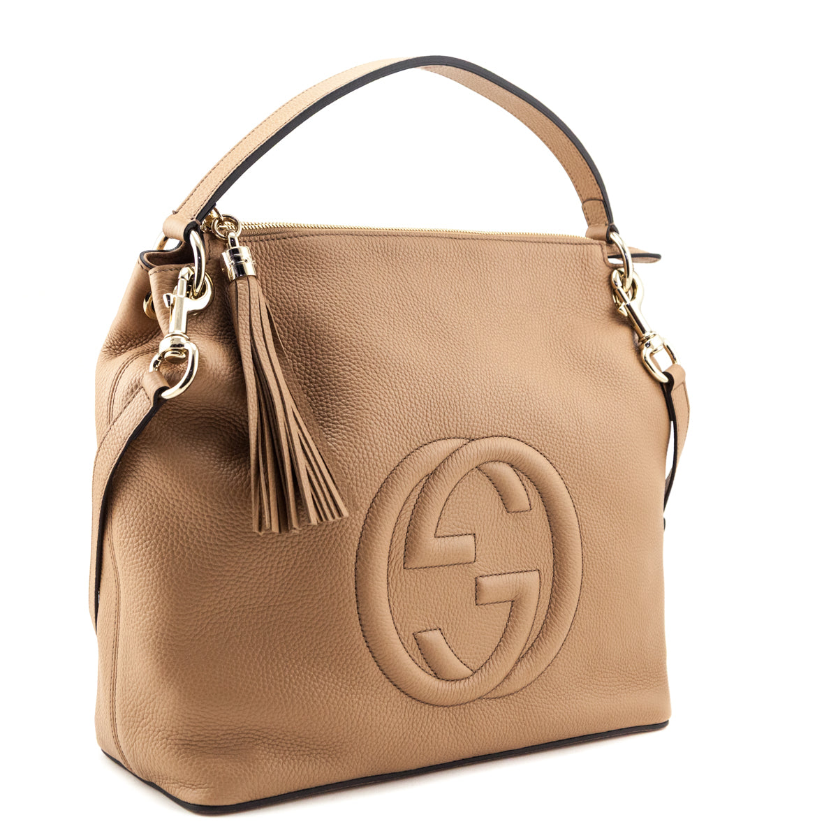 Gucci Tan Pebbled Calfskin Leather Convertible Soho Hobo Bag