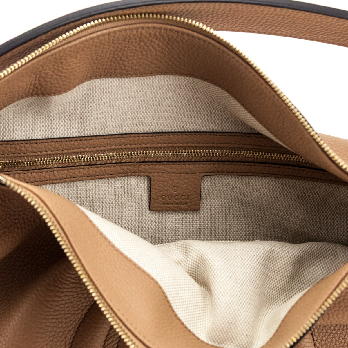 Gucci Tan Pebbled Calfskin Leather Convertible Soho Hobo Bag