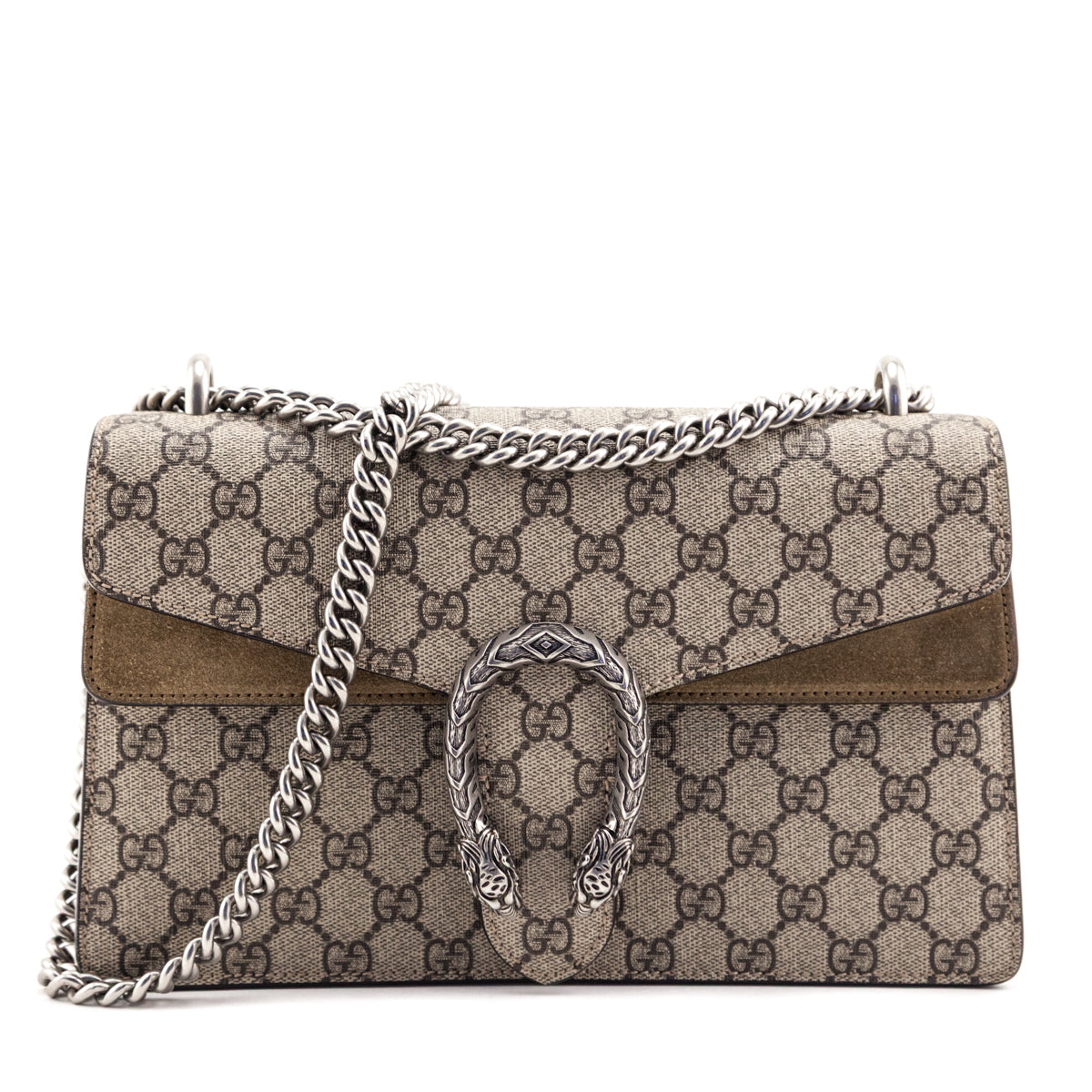 Gucci Taupe GG Supreme Monogram Small Dionysus Shoulder Bag