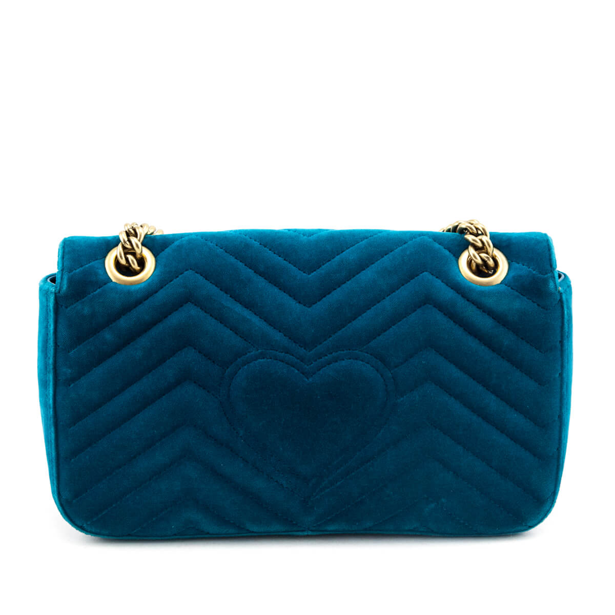 Gucci Teal Velvet Matelasse Small GG Marmont Shoulder Bag