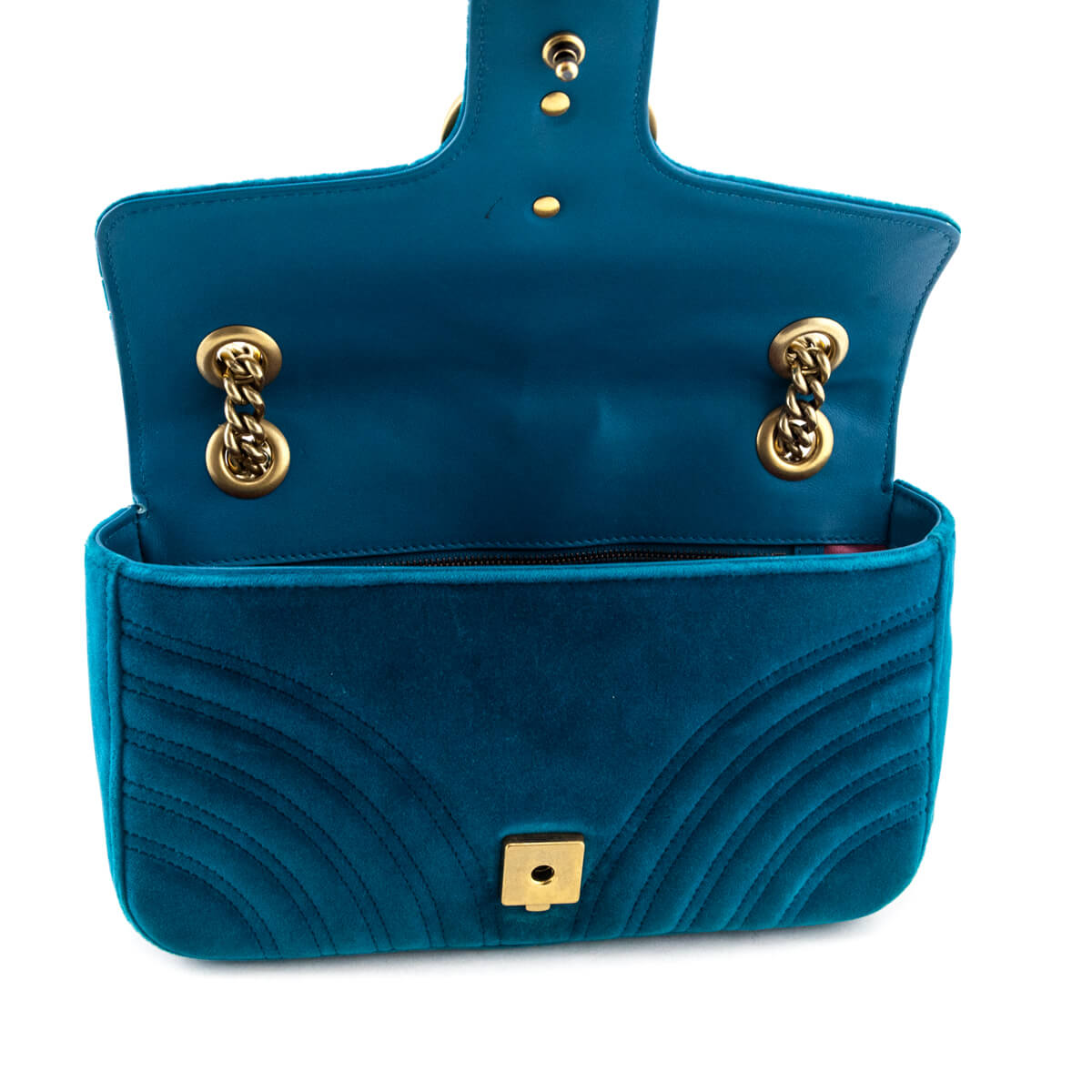 Gucci Teal Velvet Matelasse Small GG Marmont Shoulder Bag