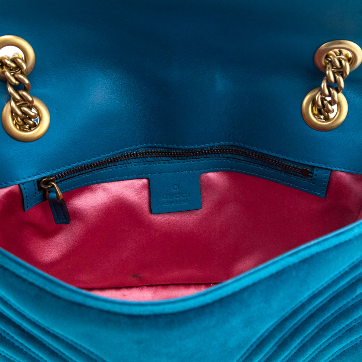 Gucci Teal Velvet Matelasse Small GG Marmont Shoulder Bag