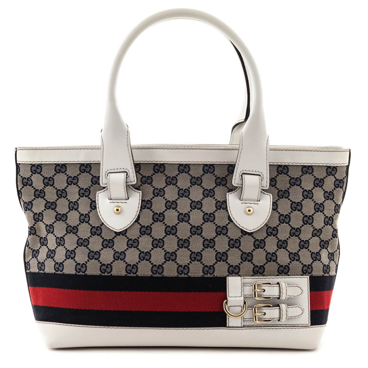 Gucci White & Navy Monogram Web Tote - Love that Bag etc - Preowned Authentic Designer Handbags & Preloved Fashions