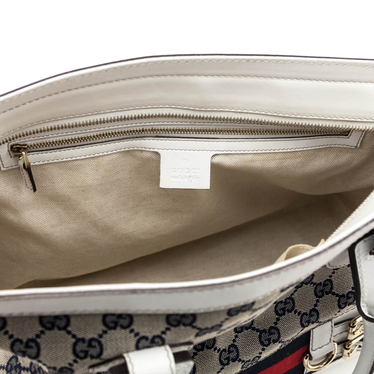 Gucci White & Navy Monogram Web Tote - Love that Bag etc - Preowned Authentic Designer Handbags & Preloved Fashions