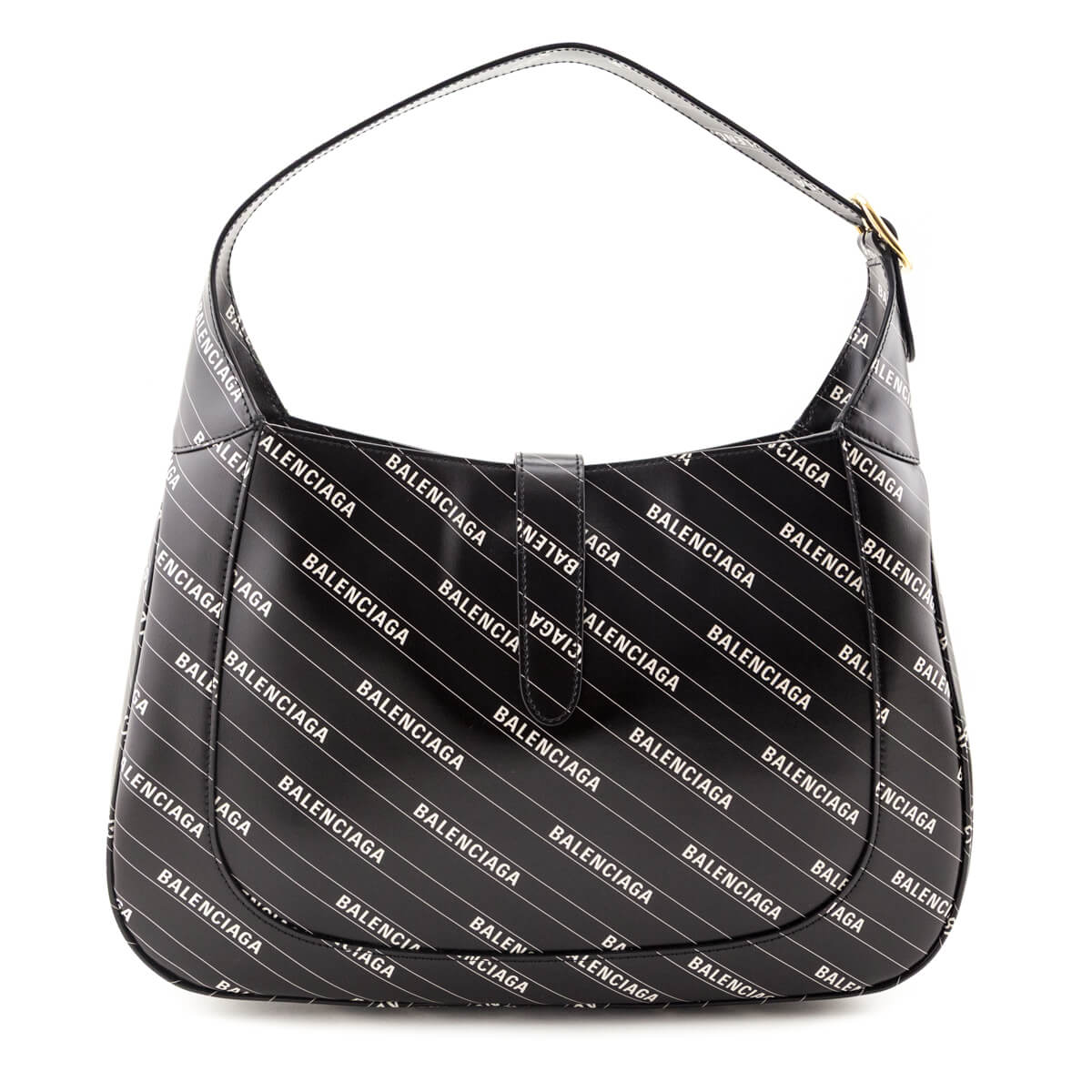 Gucci X Balenciaga Black Calfskin Logo Print Medium Jackie 1961 Hobo - Love that Bag etc - Preowned Authentic Designer Handbags & Preloved Fashions
