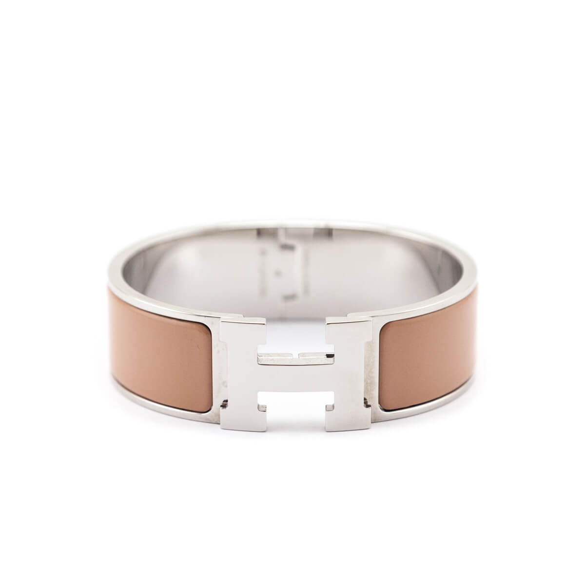 Hermes Beige Enamel Palladium Wide Clic Clac H Bracelet - Love that Bag etc - Preowned Authentic Designer Handbags & Preloved Fashions