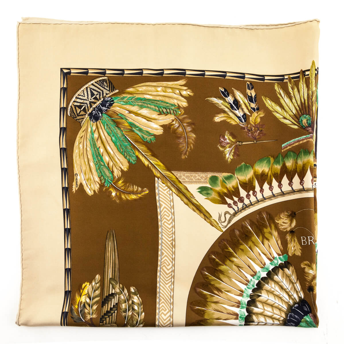 Hermes Beige & Brown Brazil Silk Scarf 90 - Love that Bag etc - Preowned Authentic Designer Handbags & Preloved Fashions