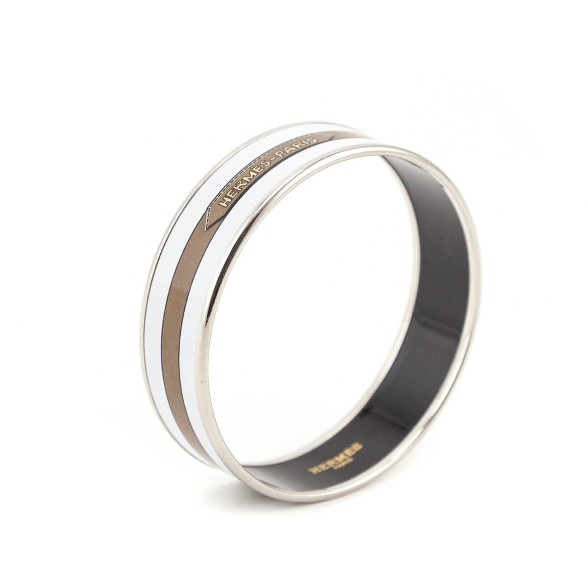 Hermes Beige & White Enamel Wide Selliers Bracelet - Love that Bag etc - Preowned Authentic Designer Handbags & Preloved Fashions