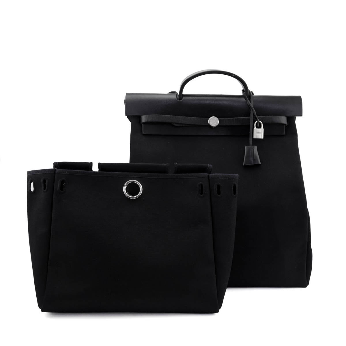 Hermes Black Toile Vache Calfskin Herbag 39 Interchangable Bag
