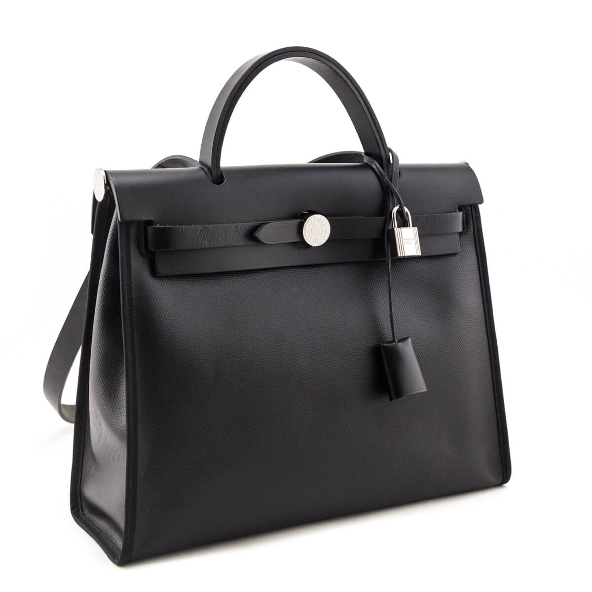 Hermes Black & Ecru Toile H Berline & Vache Hunter Herbag Zip 31 - Love that Bag etc - Preowned Authentic Designer Handbags & Preloved Fashions