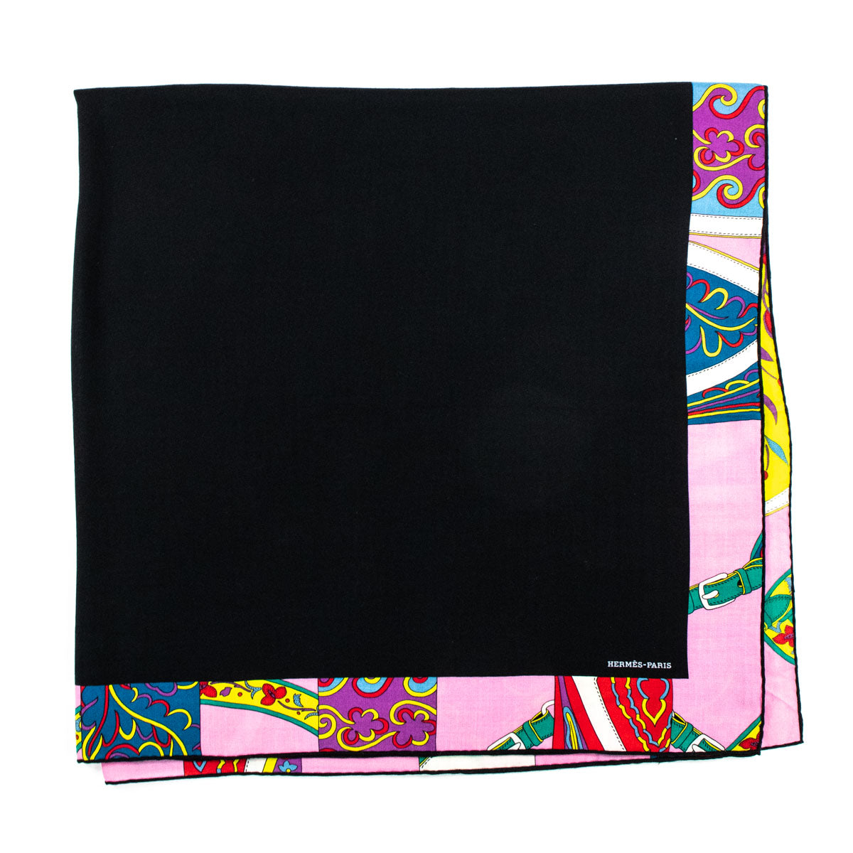 Hermes Black & Multicolor Cashmere Encadre Festival Des Amazones Shawl 140 - Love that Bag etc - Preowned Authentic Designer Handbags & Preloved Fashions