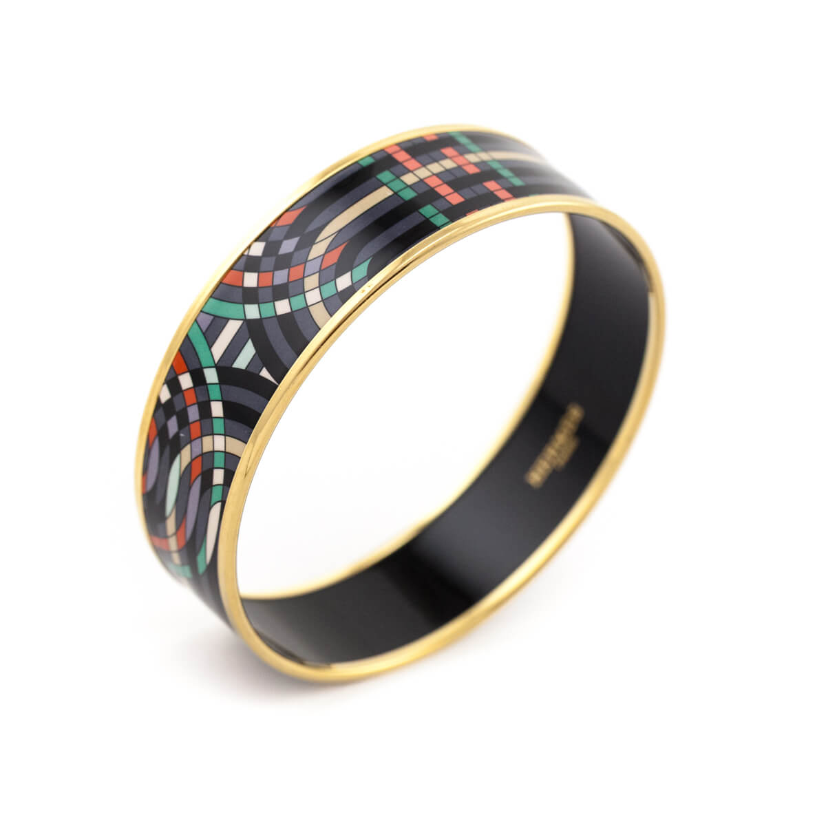 Hermes Black & Multicolored Enamel Wide Spirographie Bracelet - Love that Bag etc - Preowned Authentic Designer Handbags & Preloved Fashions