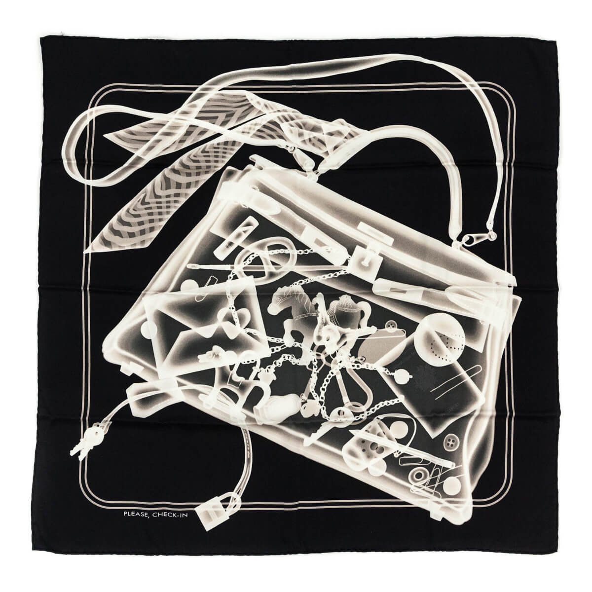 Hermes Black & Sepia Silk Please, Check-In Scarf 70 - Consign Hermes
