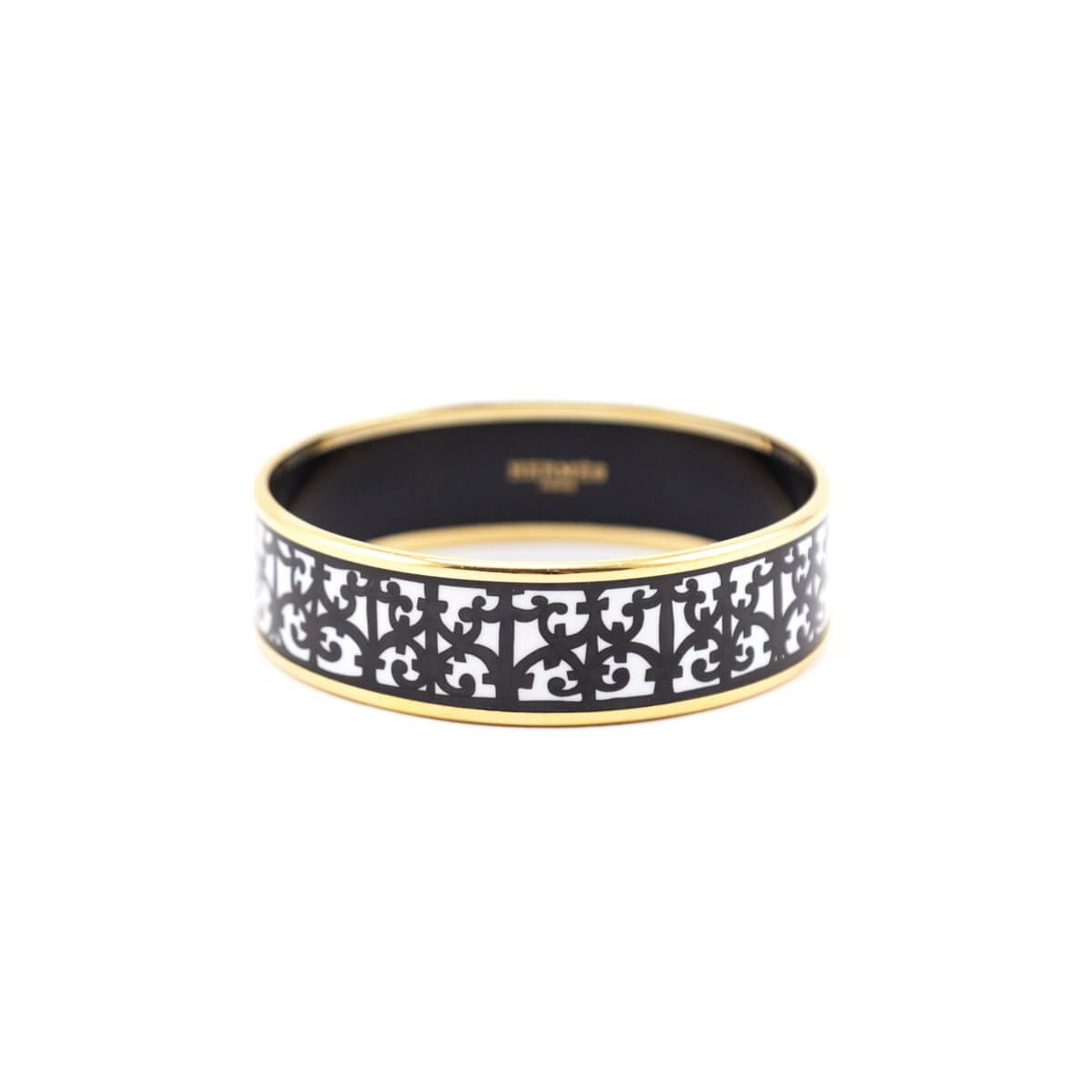 Hermes Black & White Enamel Wide Balcons du Guadalquivir Bracelet - Love that Bag etc - Preowned Authentic Designer Handbags & Preloved Fashions