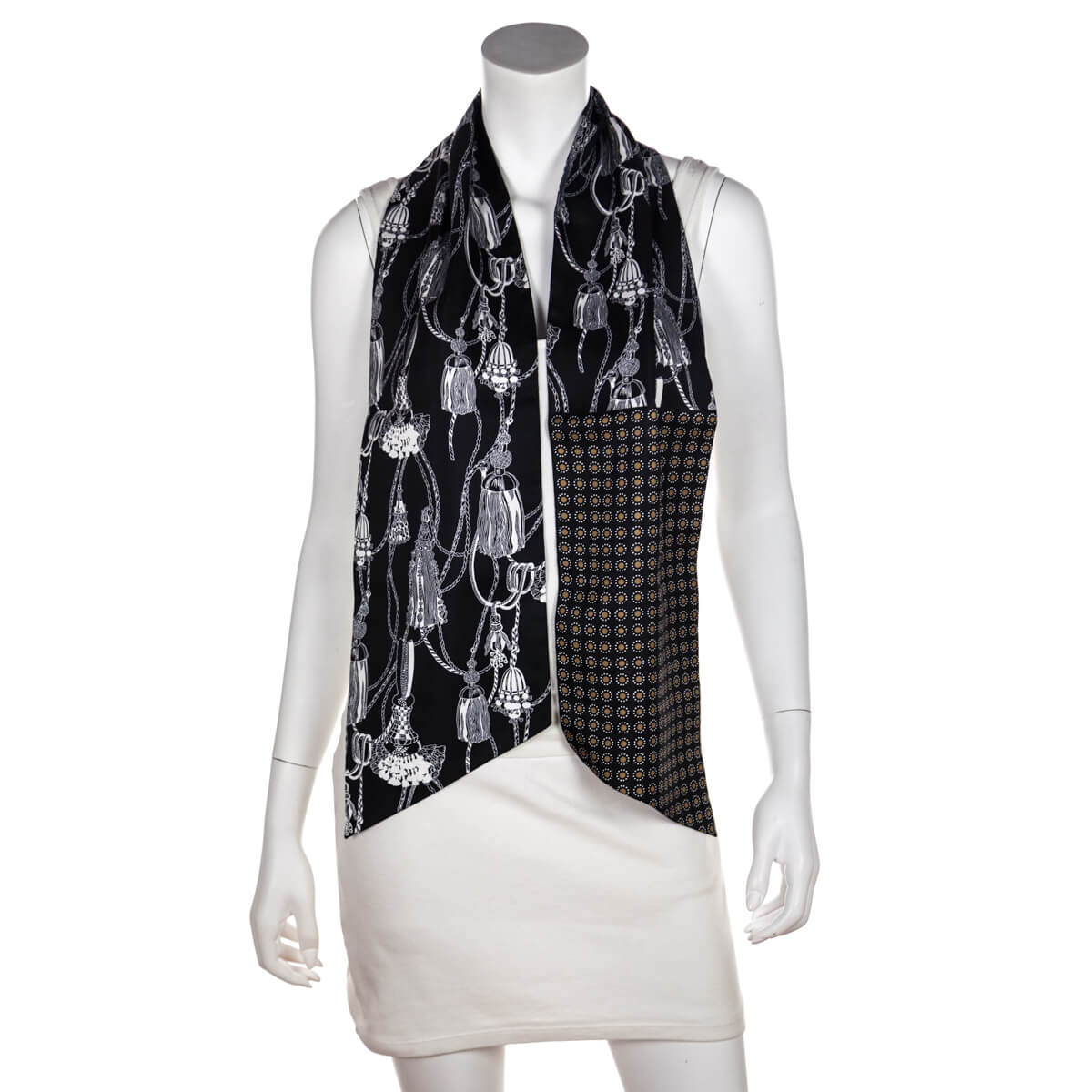 Hermes Black & White Silk Passemenerie Cravate Maxi Twilly Cut - Love that Bag etc - Preowned Authentic Designer Handbags & Preloved Fashions