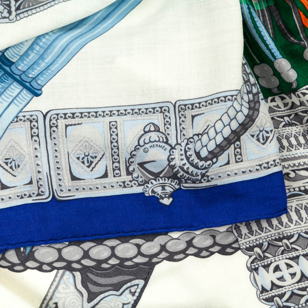 Hermes Blue & Green Cashmere Ceintures et Liens Shawl 140 - Love that Bag etc - Preowned Authentic Designer Handbags & Preloved Fashions