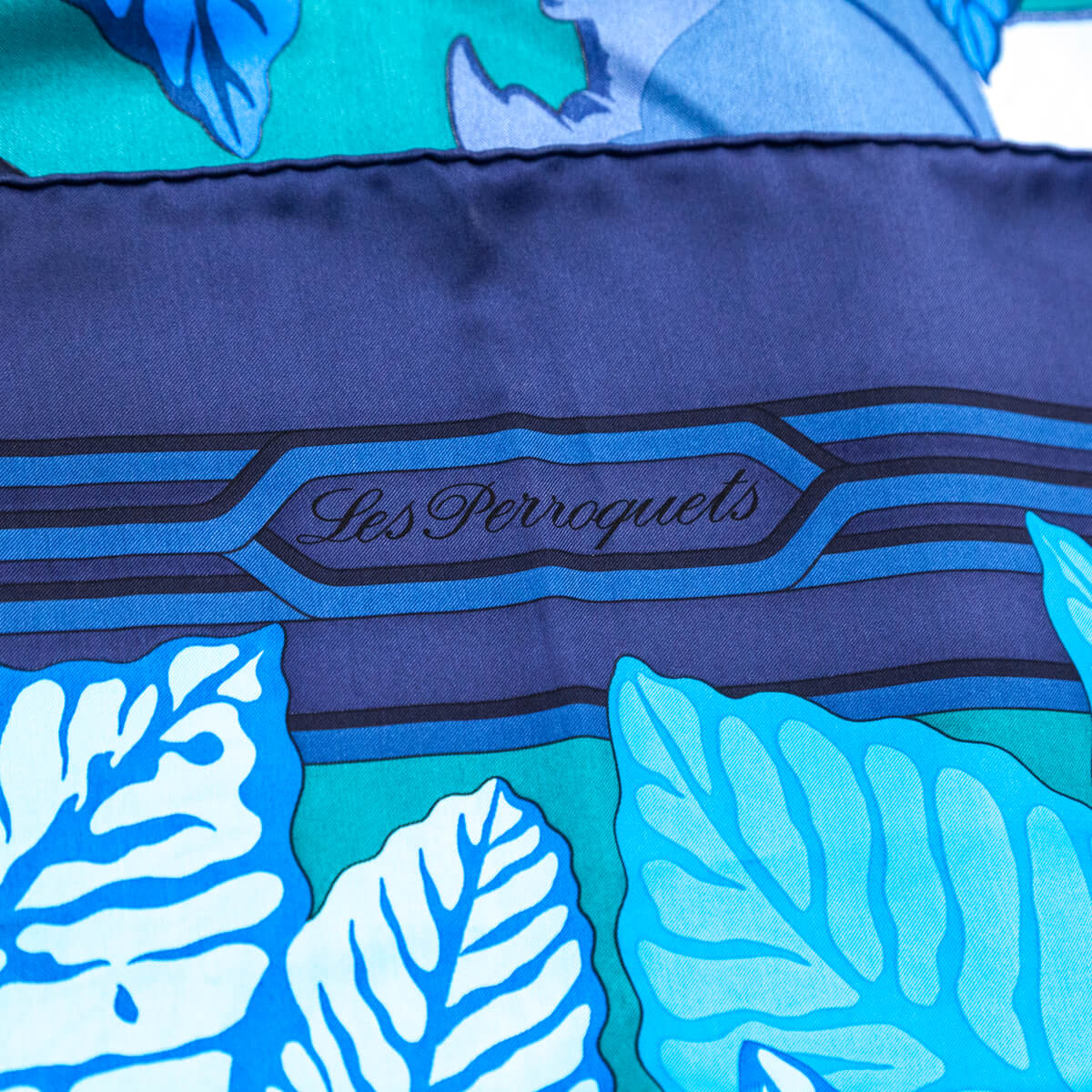 Hermes Blue Les Perroquets Summer Weight Silk Scarf 140
