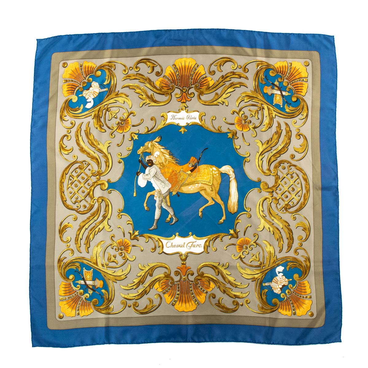 Hermes Blue Silk Cheval Turc Scarf 90 - Love that Bag etc - Preowned Authentic Designer Handbags & Preloved Fashions