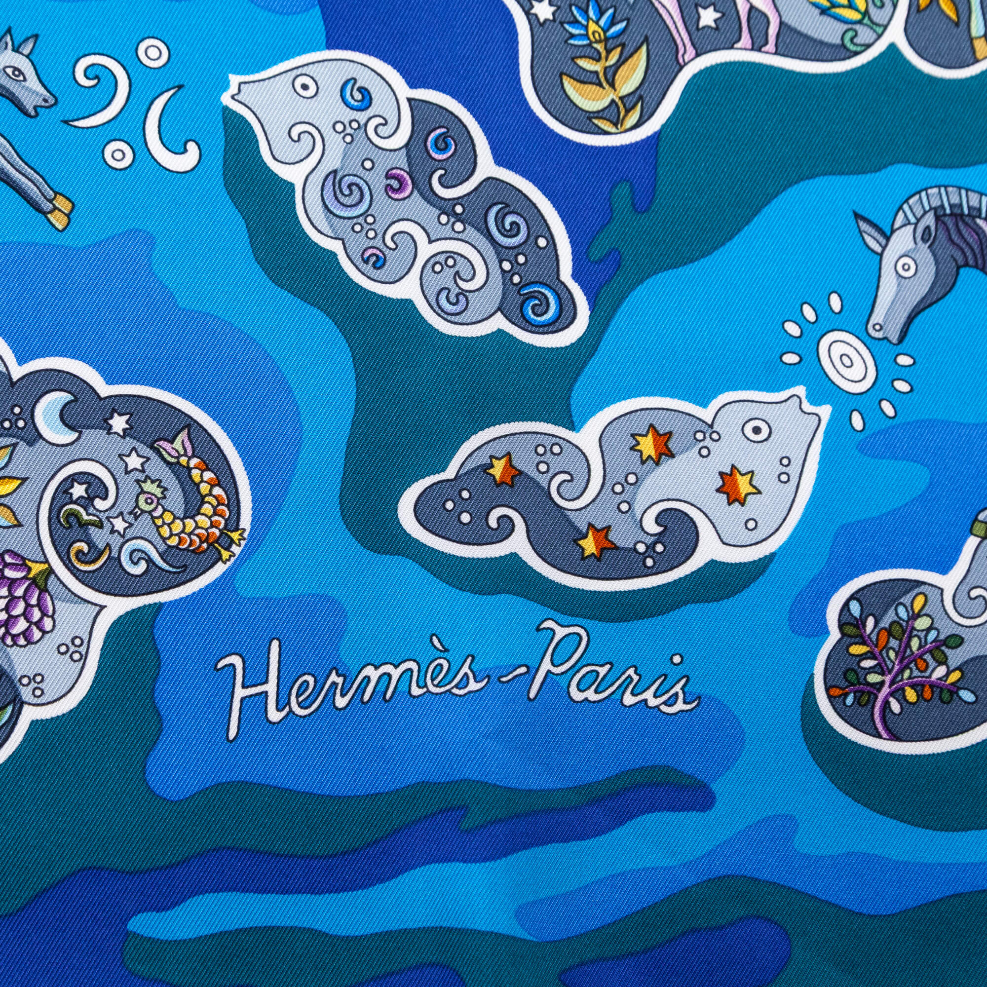 Hermes Blue Silk Nuees Imaginaires Scarf 90