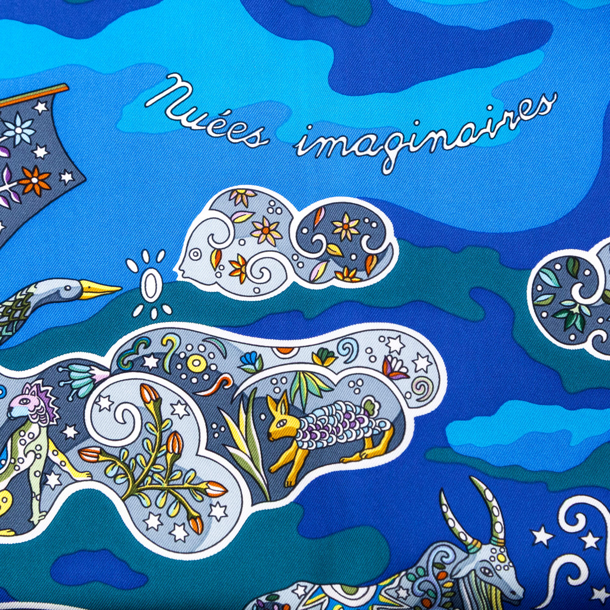Hermes Blue Silk Nuees Imaginaires Scarf 90