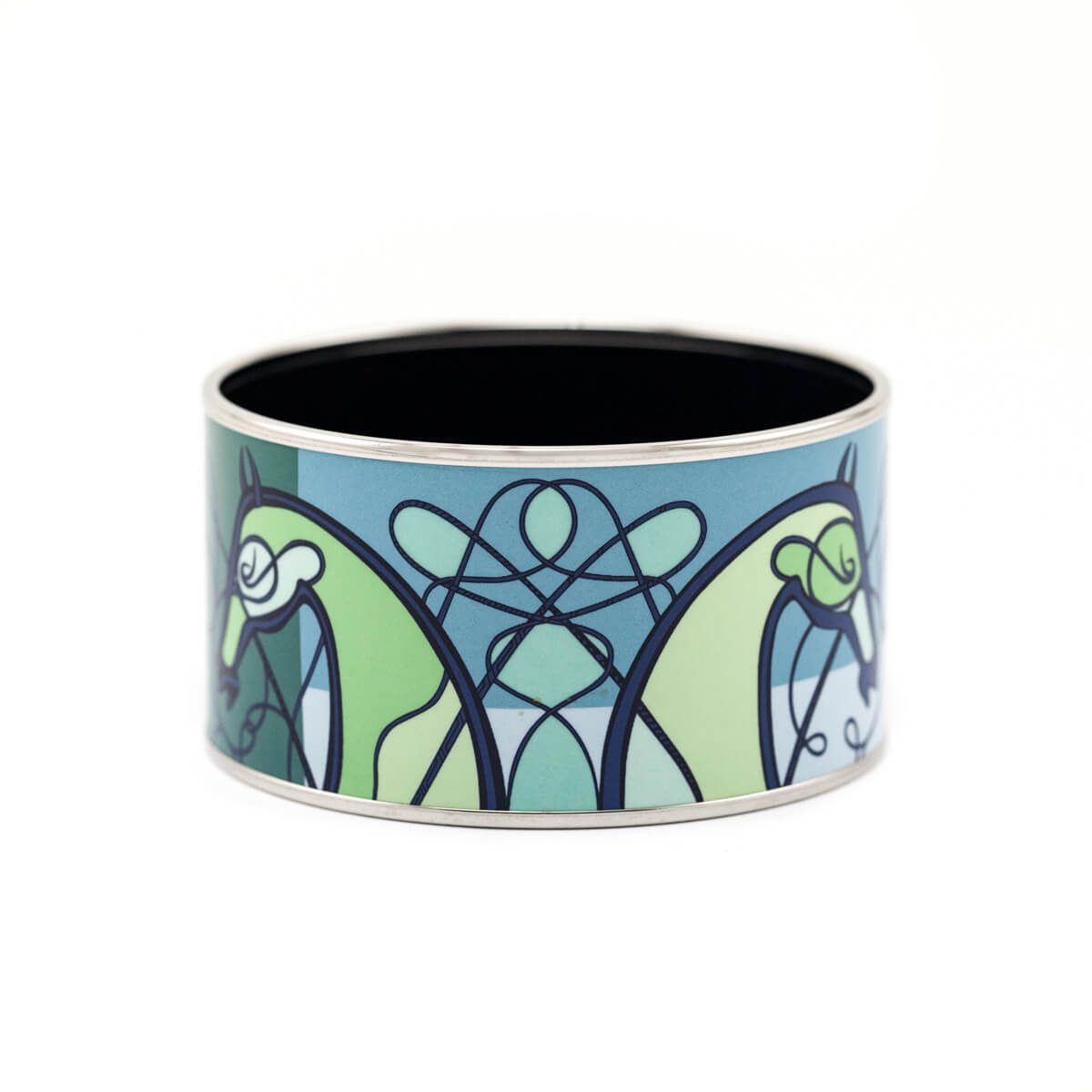 Hermes Blue & Green Enamel Extra Wide Coup De Fouet Bracelet - Love that Bag etc - Preowned Authentic Designer Handbags & Preloved Fashions