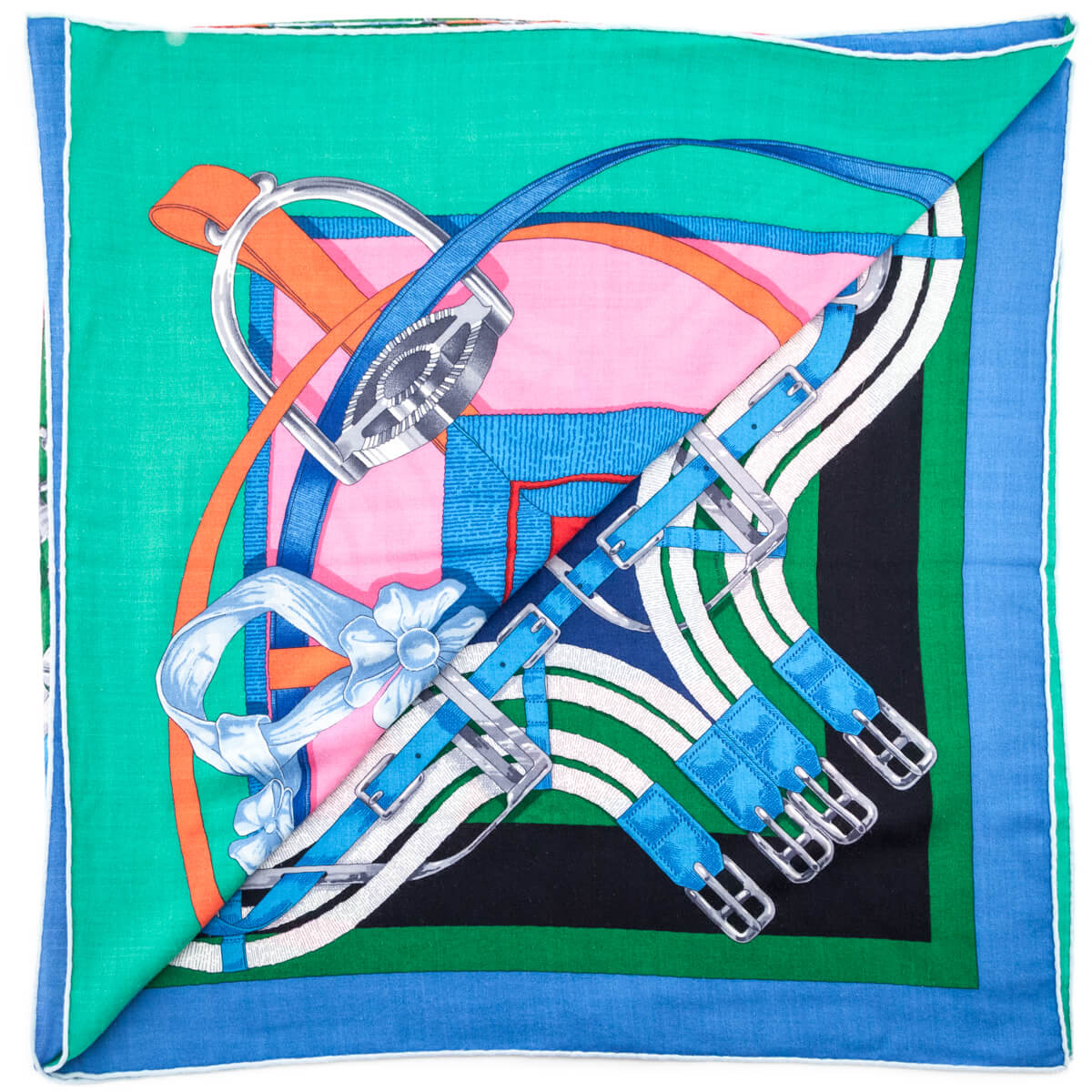 Hermes Blue & Green Grand Manege a Jouets Cashmere Shawl 140 - Love that Bag etc - Preowned Authentic Designer Handbags & Preloved Fashions