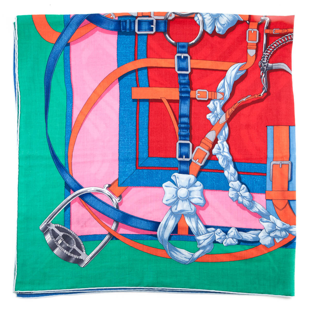 Hermes Blue & Green Grand Manege a Jouets Cashmere Shawl 140 - Love that Bag etc - Preowned Authentic Designer Handbags & Preloved Fashions