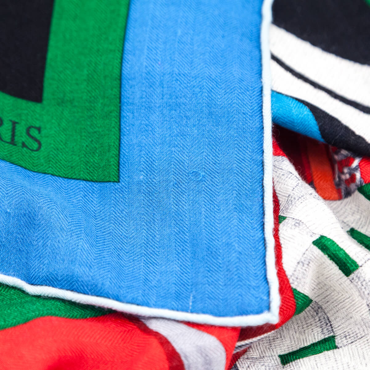 Hermes Blue & Green Grand Manege a Jouets Cashmere Shawl 140 - Love that Bag etc - Preowned Authentic Designer Handbags & Preloved Fashions
