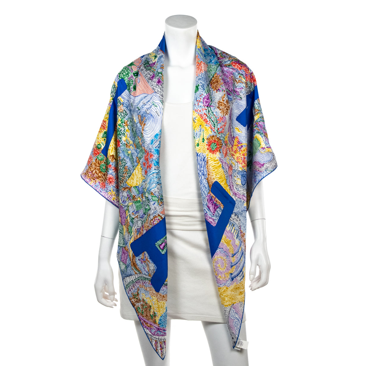 Hermes Blue & Multicolor Silk Twill Eleftheria Giant Scarf - Love that Bag etc - Preowned Authentic Designer Handbags & Preloved Fashions
