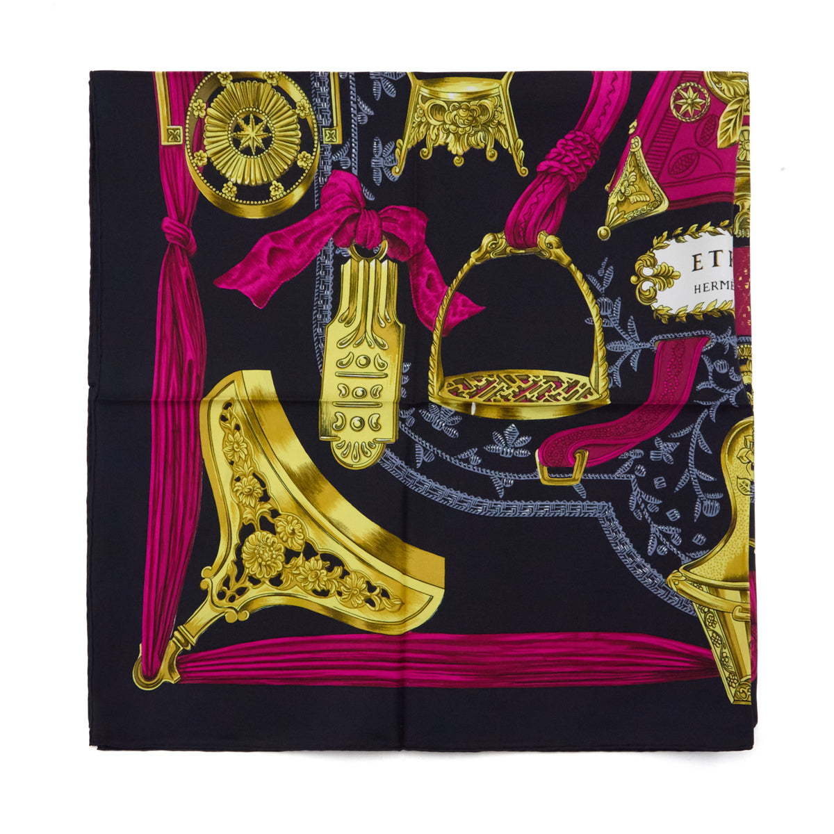 Hermes Blue & Pink Silk Etriers Scarf 90