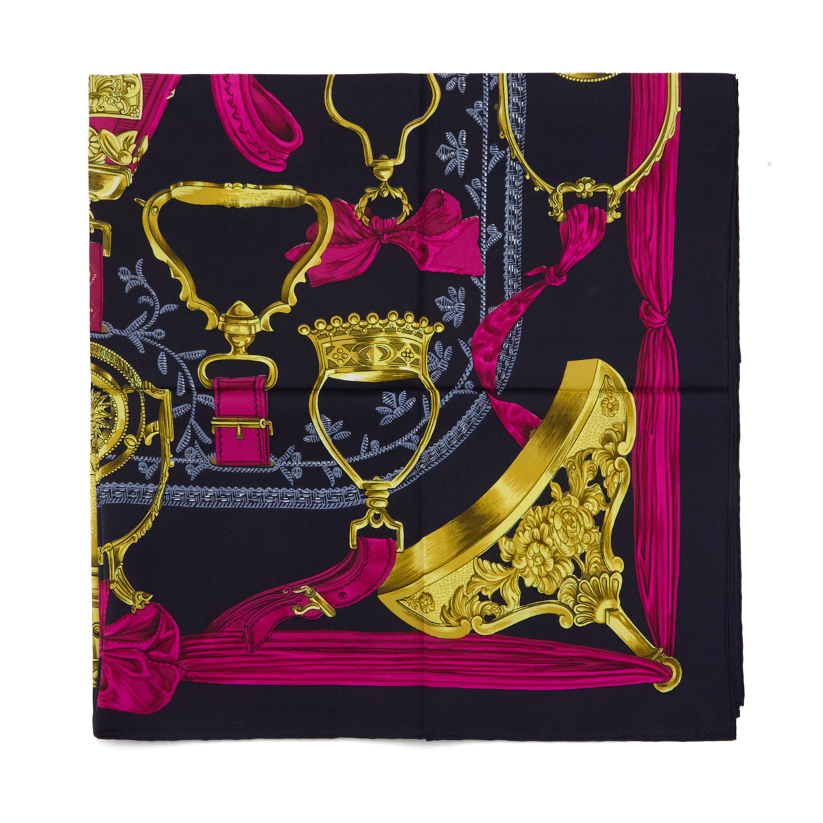 Hermes Blue & Pink Silk Etriers Scarf 90