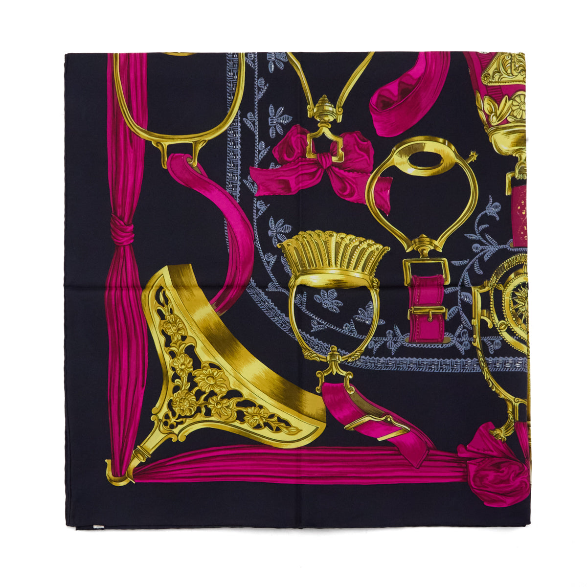 Hermes Blue & Pink Silk Etriers Scarf 90