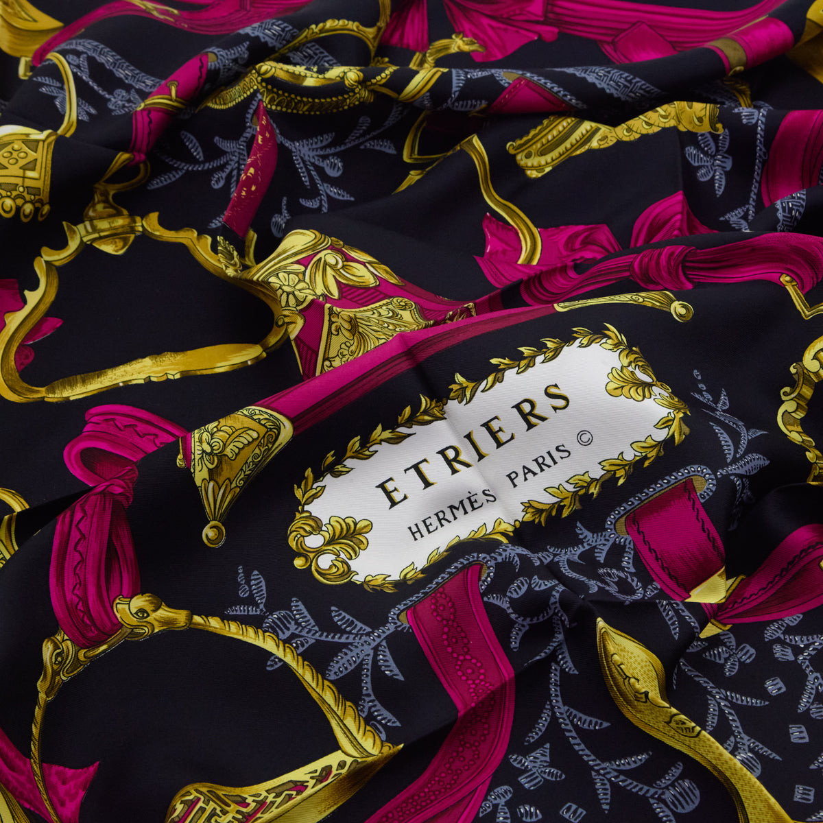 Hermes Blue & Pink Silk Etriers Scarf 90