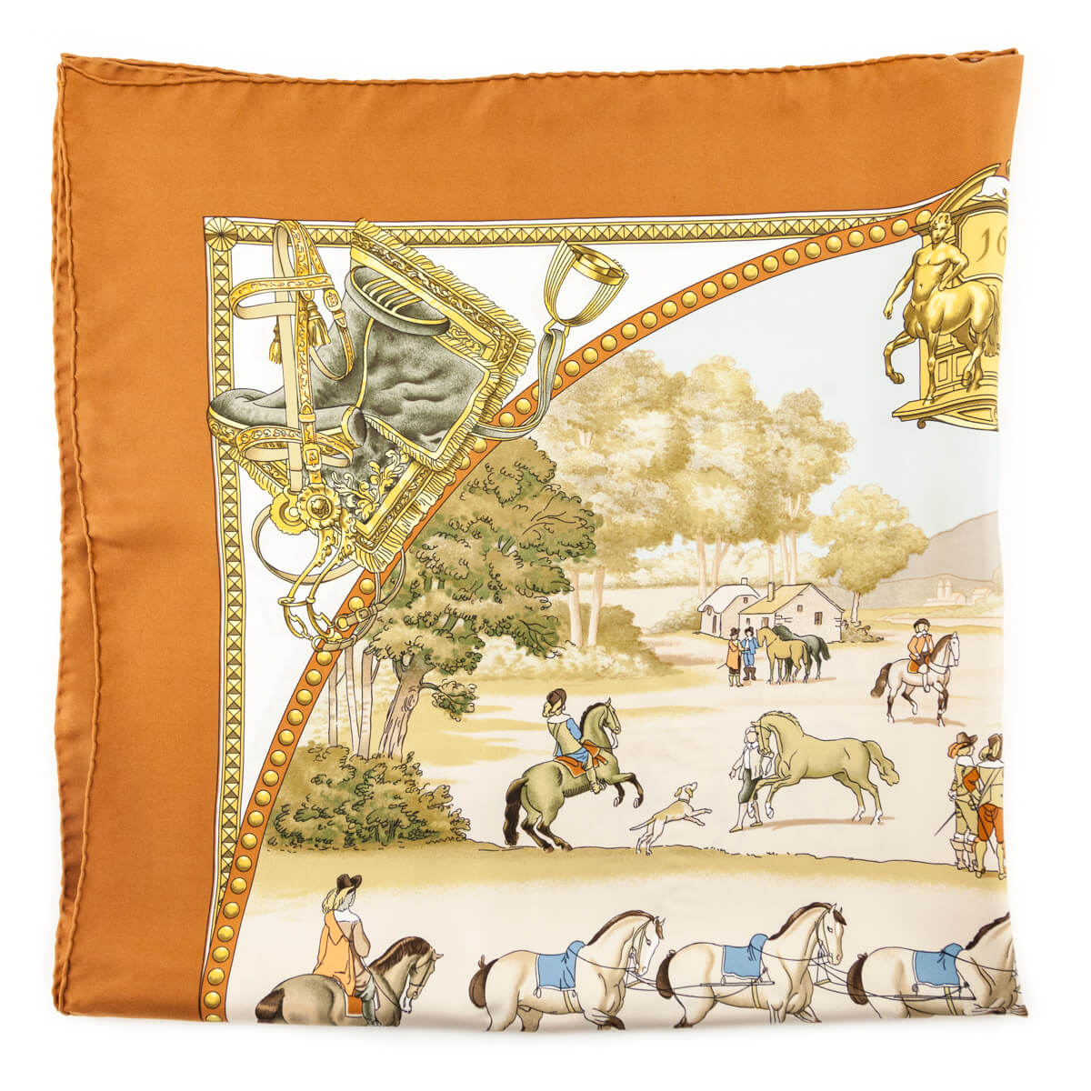 Hermes Brown Presentation des Chevaux Silk Scarf 90