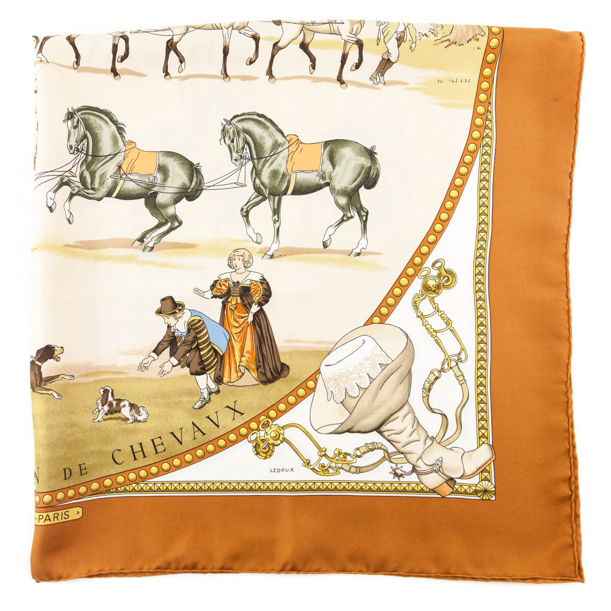 Hermes Brown Presentation des Chevaux Silk Scarf 90