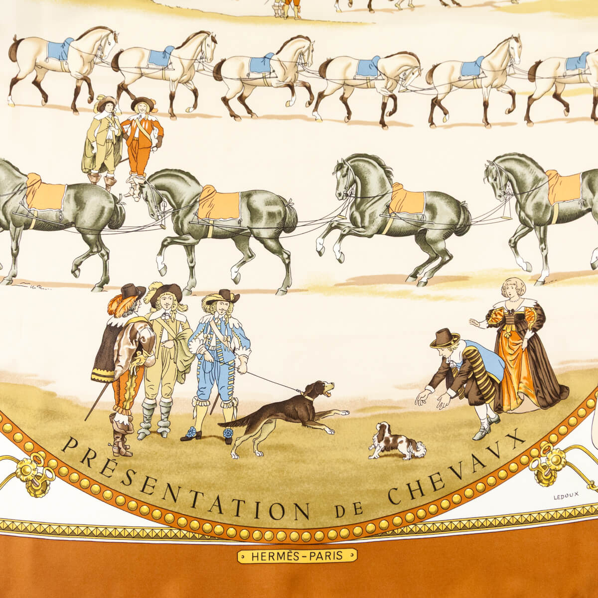 Hermes Brown Presentation des Chevaux Silk Scarf 90
