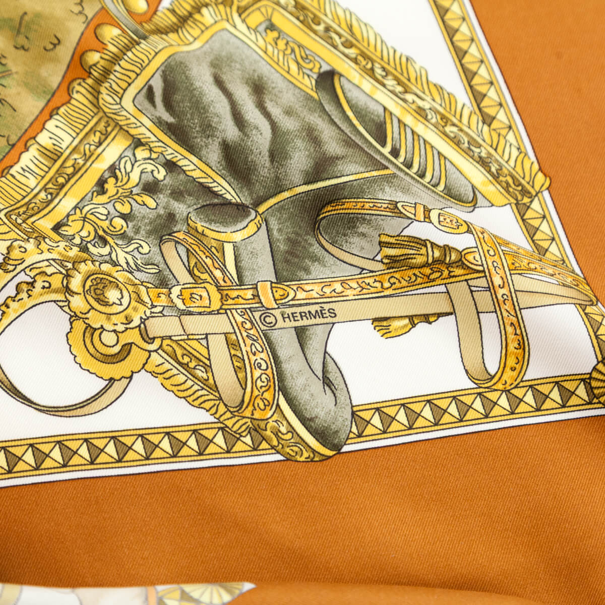 Hermes Brown Presentation des Chevaux Silk Scarf 90