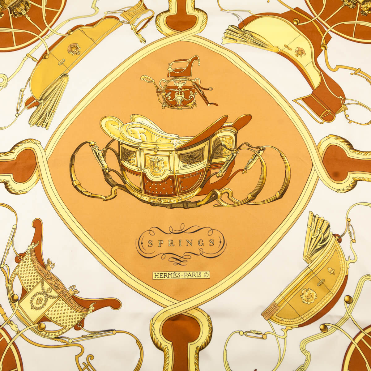 Hermes Brown & Gold Springs Silk Scarf 90